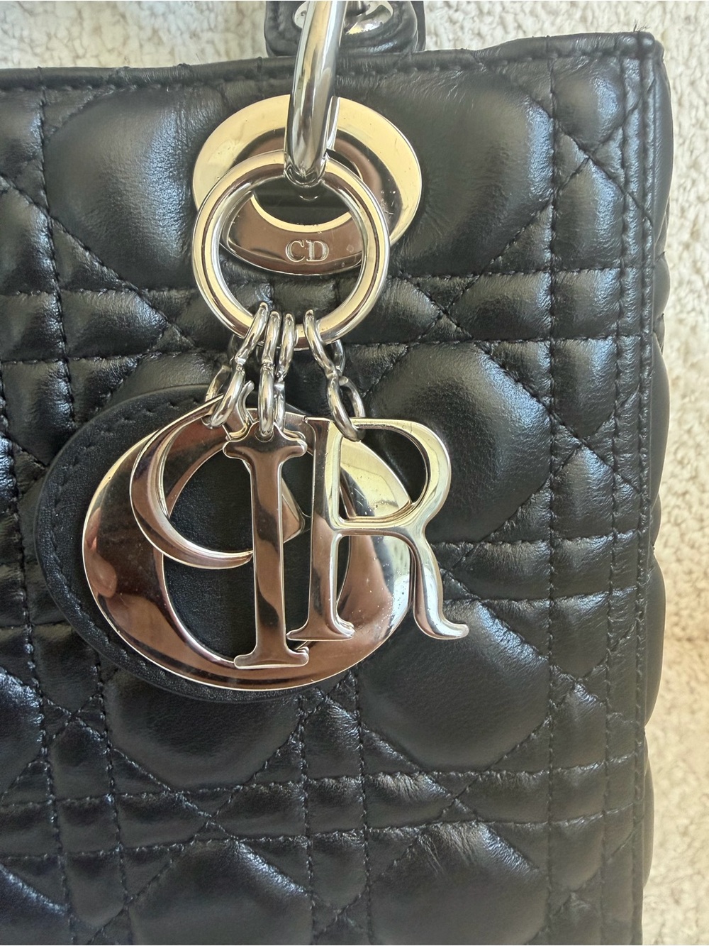 Dior Black Quilted Leather Lady Dior Satchel with Silver 'CD' Charms medium size - Picture 7 of 17